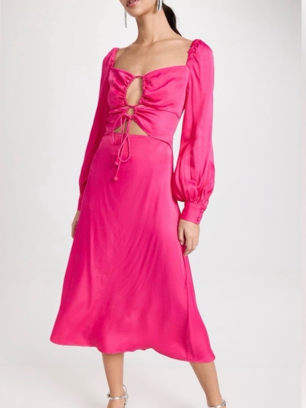 Farm rio Women’s Hot Pink Long Sleeve Cutout Midi Dress size small